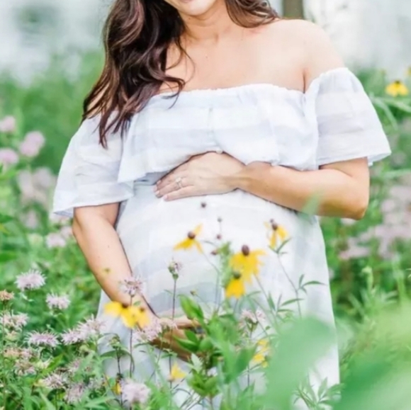 Lulu's Blue & White Striped Off The Shouler Midi - Picture 14 of 16